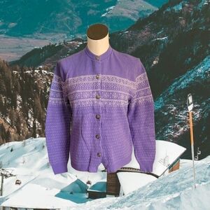 Vintage Purple Cardigan Sweater with Snowflake Motif